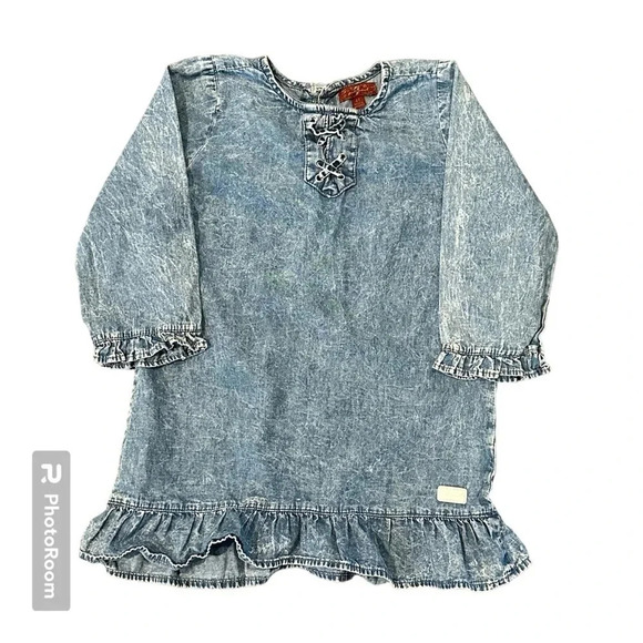 7 For All Mankind Little Girl Lightweight Stone Wash Denim Dress Size 4T - Picture 1 of 10